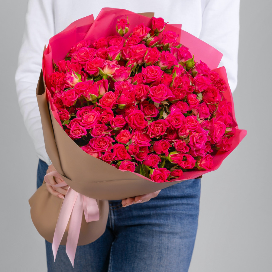 35 Кустовых Малиновых Роз (40 см.)