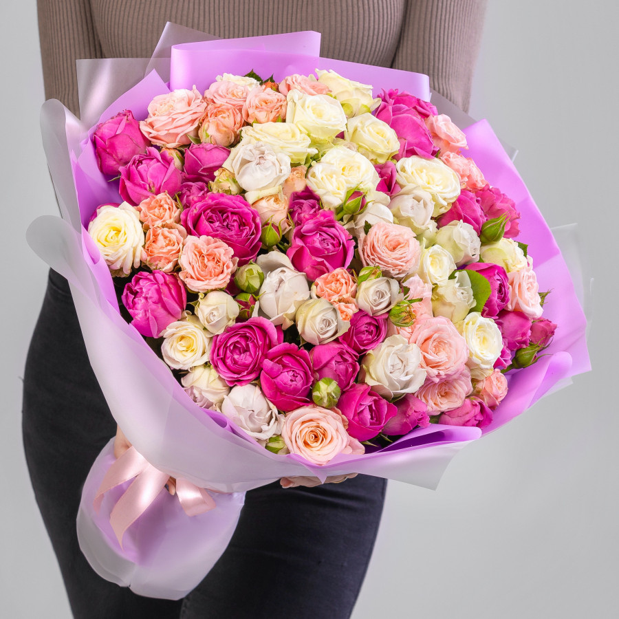 45 Кустовых Пионовидных Роз Микс (40 см.)