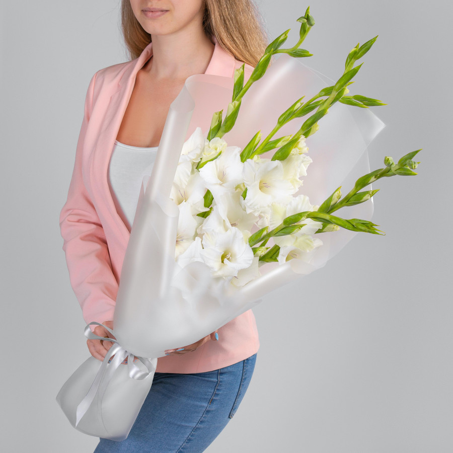 5 Белых Гладиолусов