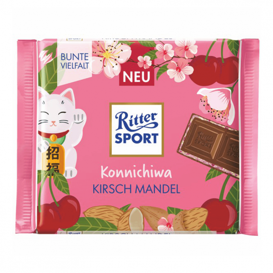 Шоколад "Ritter Sport" Konnichiwa Миндаль-Вишня (Молочный) 100 гр.